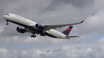 Delta Air Lines Airbus A350-900 taking off from Dublin Airport