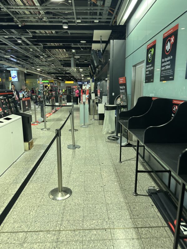 a row of benches in a airport