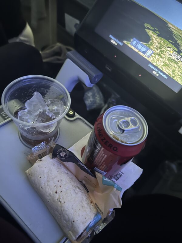 a food and drink on a tray