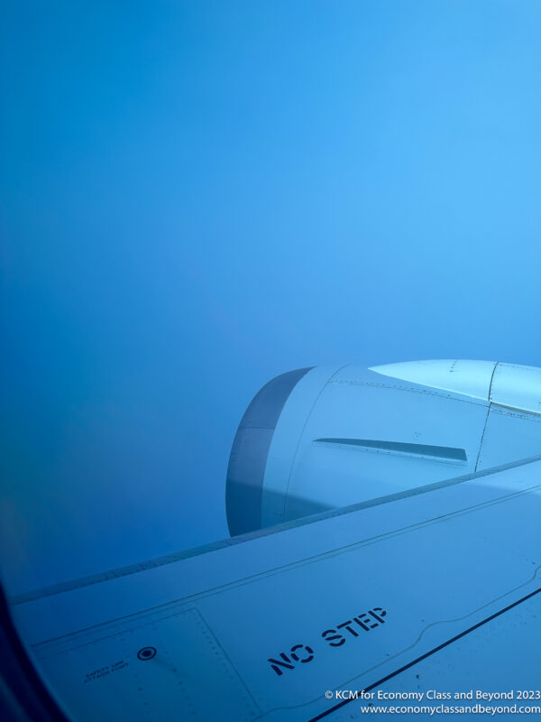 a close up of a plane wing