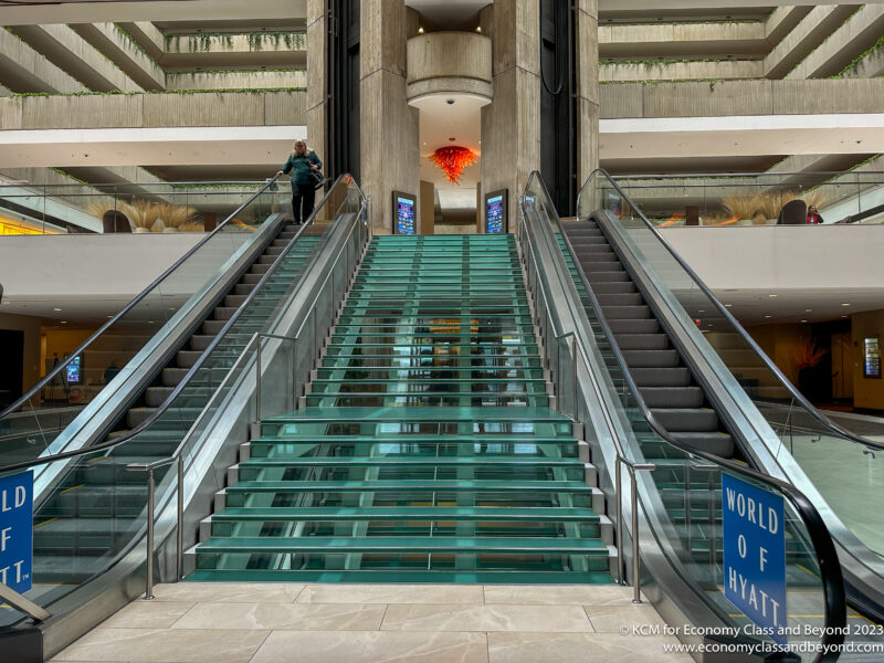 a set of escalators in a building