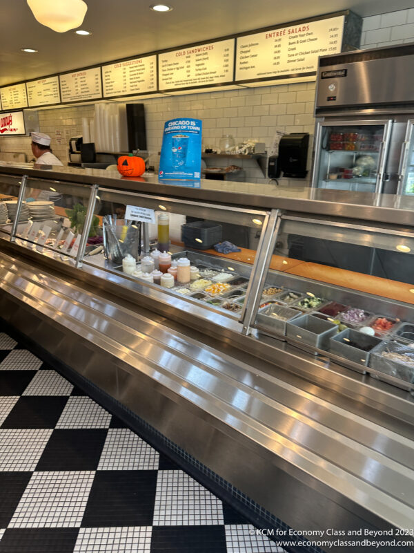 a counter with food in it