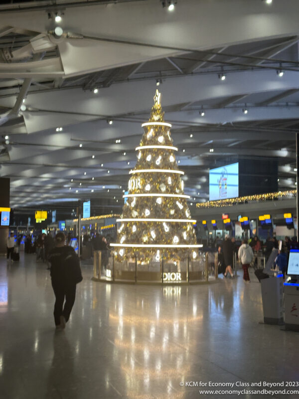 Dior christmas tree in Heathrow Terminal 5