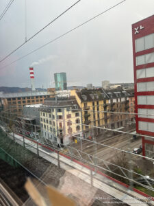 a train tracks and buildings