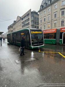 a bus on a wet street