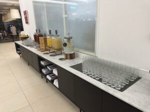 a row of glasses on a counter