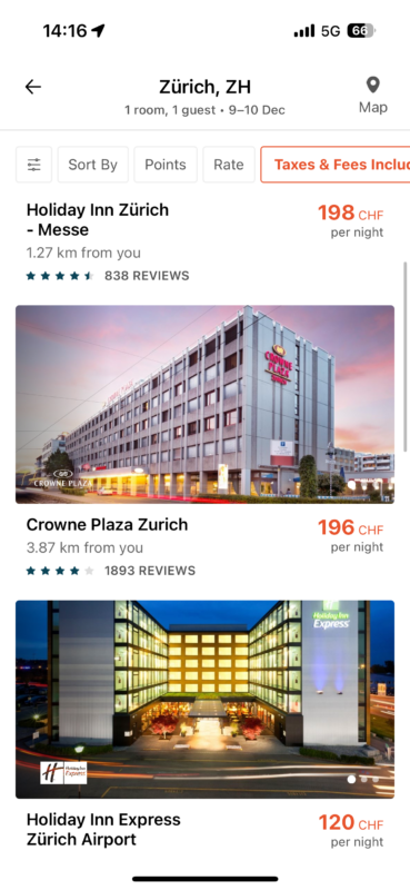 a screenshot of IHG hotel prices