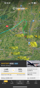 a map of a plane flying over a city