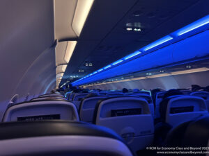 an airplane with seats and lights