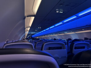 an airplane with seats and lights