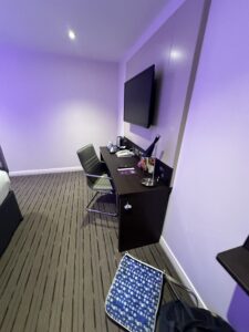 a desk and chair in a room