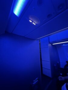 a blue light in an airplane