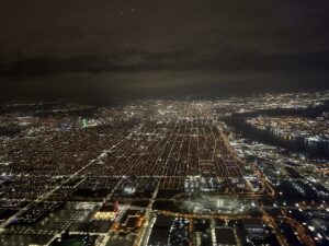 aerial view of a city at night