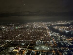 aerial view of a city at night
