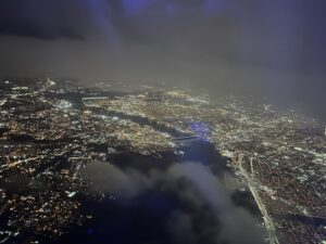 aerial view of a city at night