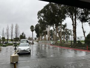 a car parked on a wet road
