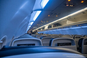 an airplane with seats and lights