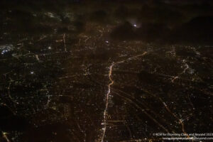 aerial view of a city at night