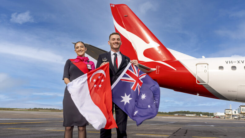 Qantas Cabin Crew celebrating the planned relaunch of the Darwin-Singapore Route - Image, Qantas