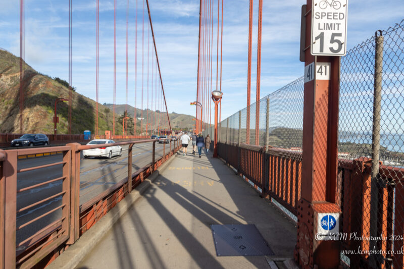Golden Gate Bridge with people walking on it