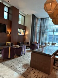 a room with a table and chairs