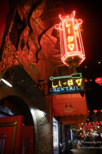 a neon sign on a building