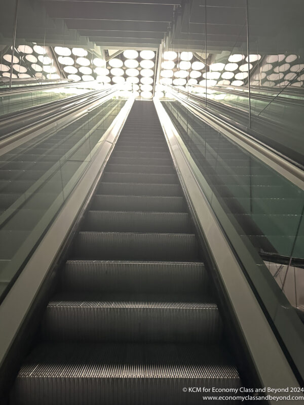 a close up of an escalator