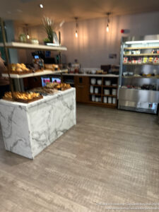 a counter with food on it