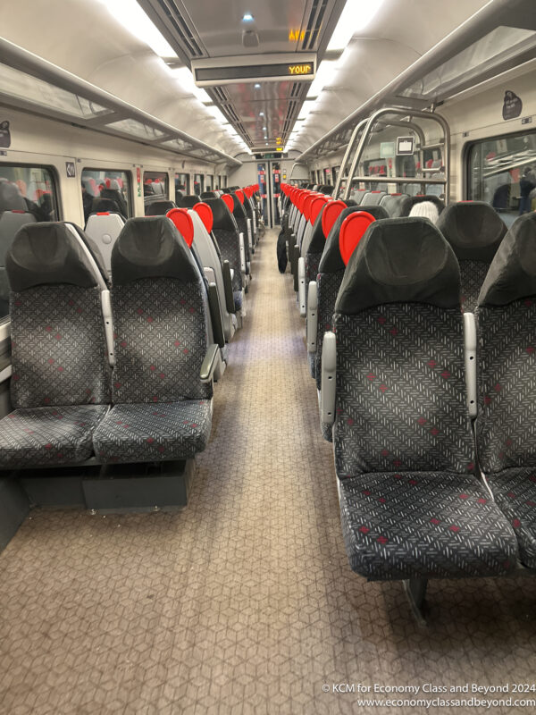 a train with seats on the floor