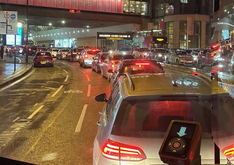 Traffic in Birmingham on a Saturday evening