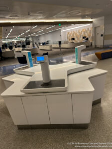 a white counter with a screen on it