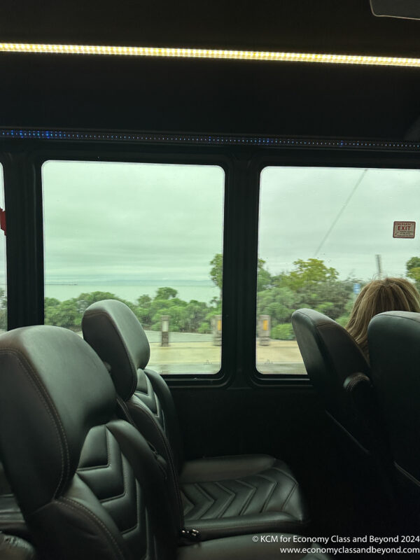 a person sitting in a bus