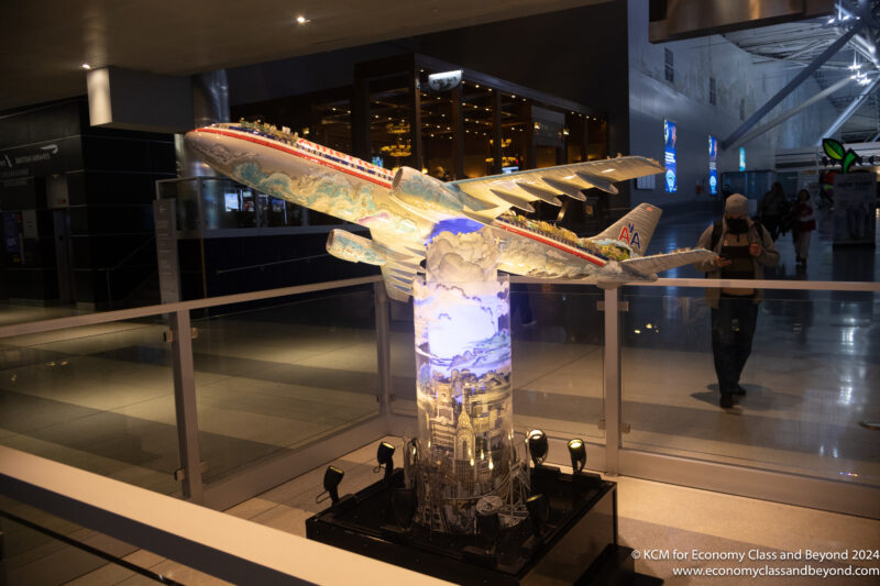 a model of an airplane in a building