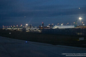 a group of airplanes at night
