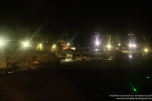 an airplane at night