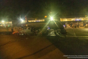 an airplane at night