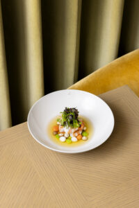 Obsiblue prawns with herb-infused consommé - Image, Mike Pickles/Cathay Pacific