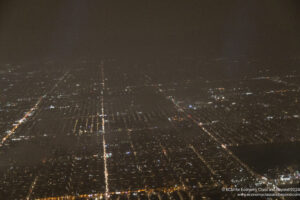 aerial view of a city at night