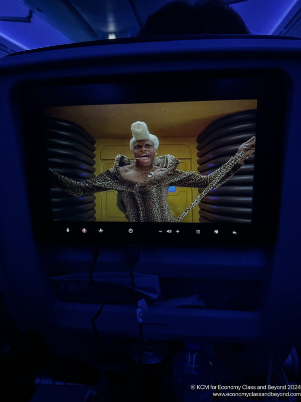 a tv screen with a person in a fur hat