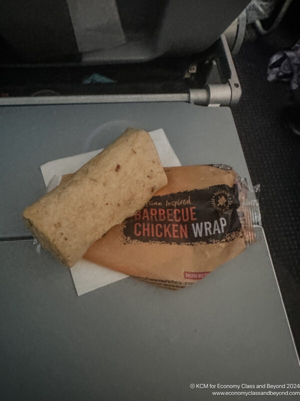 a burrito and a package of chicken