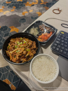 a bowl of food and a keyboard