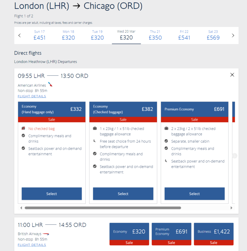 LHR - ORD outbound costs 