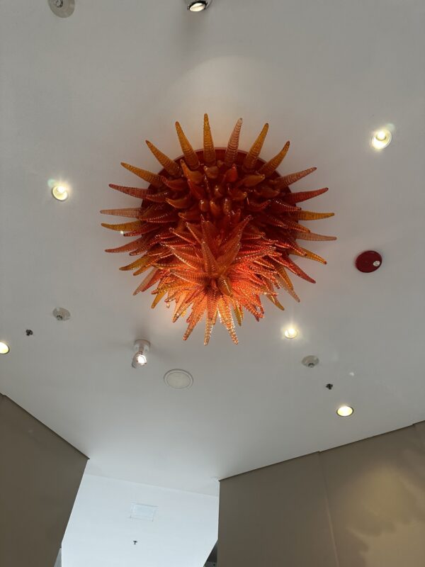 a chandelier on the ceiling