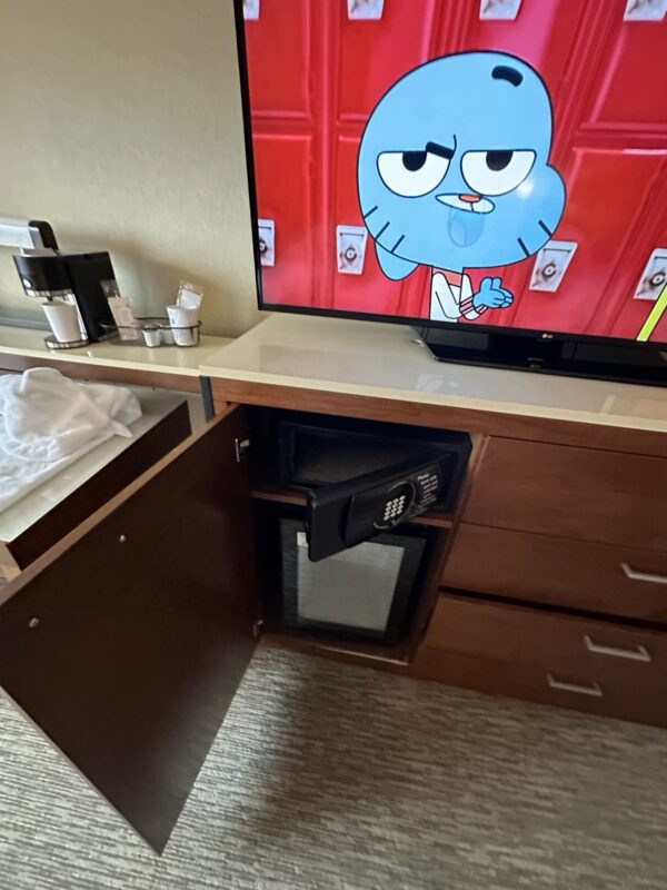 a tv on a counter