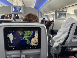 a screen on the back of an airplane