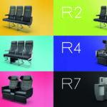 a group of seats in different colors