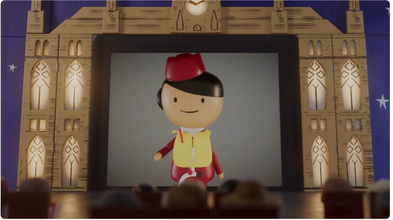 a cartoon character on a television screen