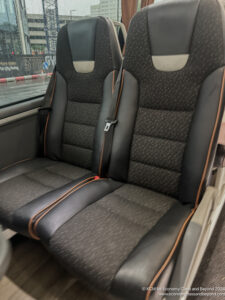 a black and brown seats in a vehicle