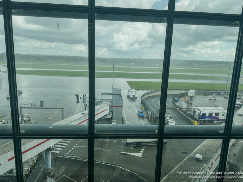 a view of a runway from a window