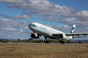 a plane taking off from a runway